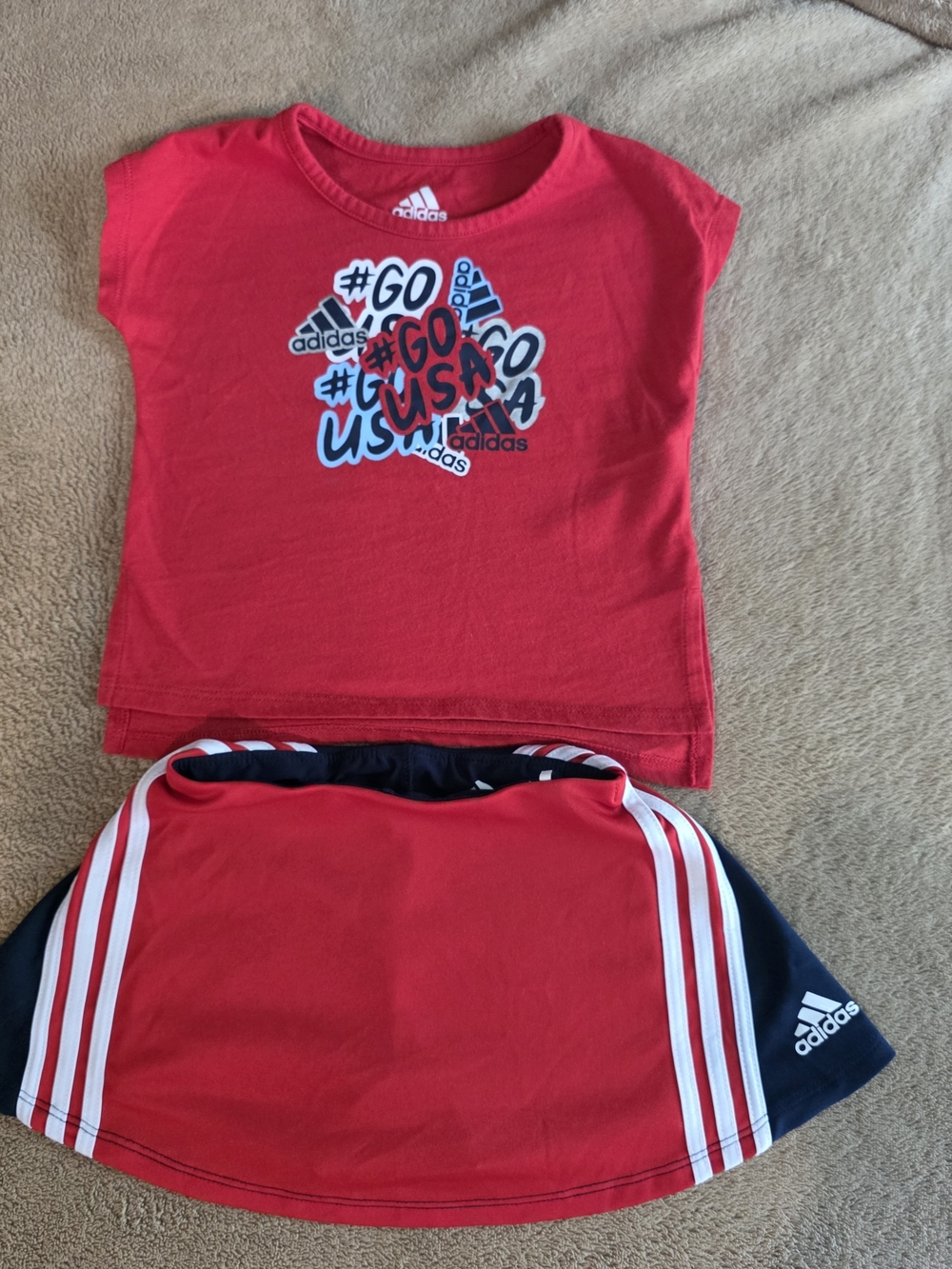 adidas Girls 12M 2-Piece USA Graphic Tee & Red/Navy Skort Skirt Set Preppy